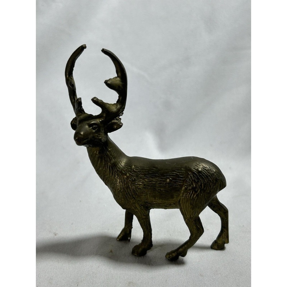 Vintage Solid Brass Elk Deer MCM Mid Century Figurine Statue 4" Tall X 3" Long